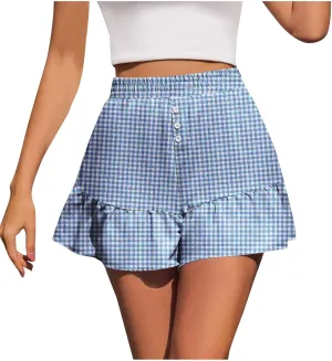Women's High Waisted Shorts Cute Plaid Print Skirts 2025 Trendy Flowy Elegant Lounge Bottoms Summer Going Out Pants