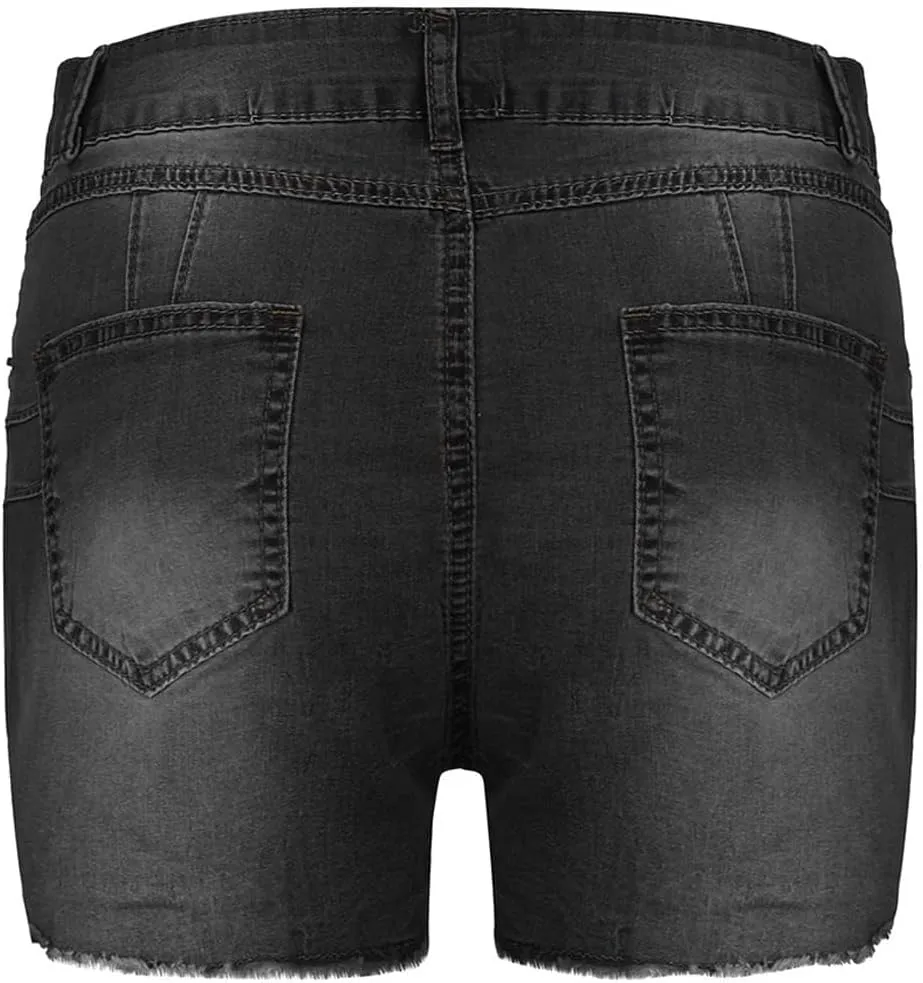 Womens High Waisted Skinny Stretchy Denim Shorts Frayed Raw Hem Casual Jean Shorts with Button Pockets