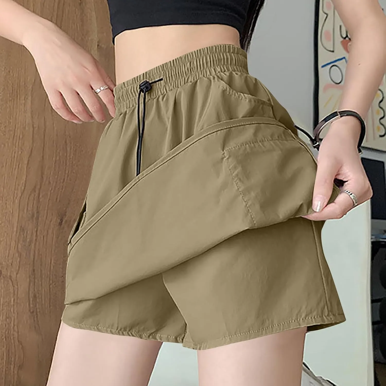 Women's Hiking Cargo Skort Skirt High Waisted Dressy Casual Workout Sport Skirt with Pockets Quick Dry Gym Shorts