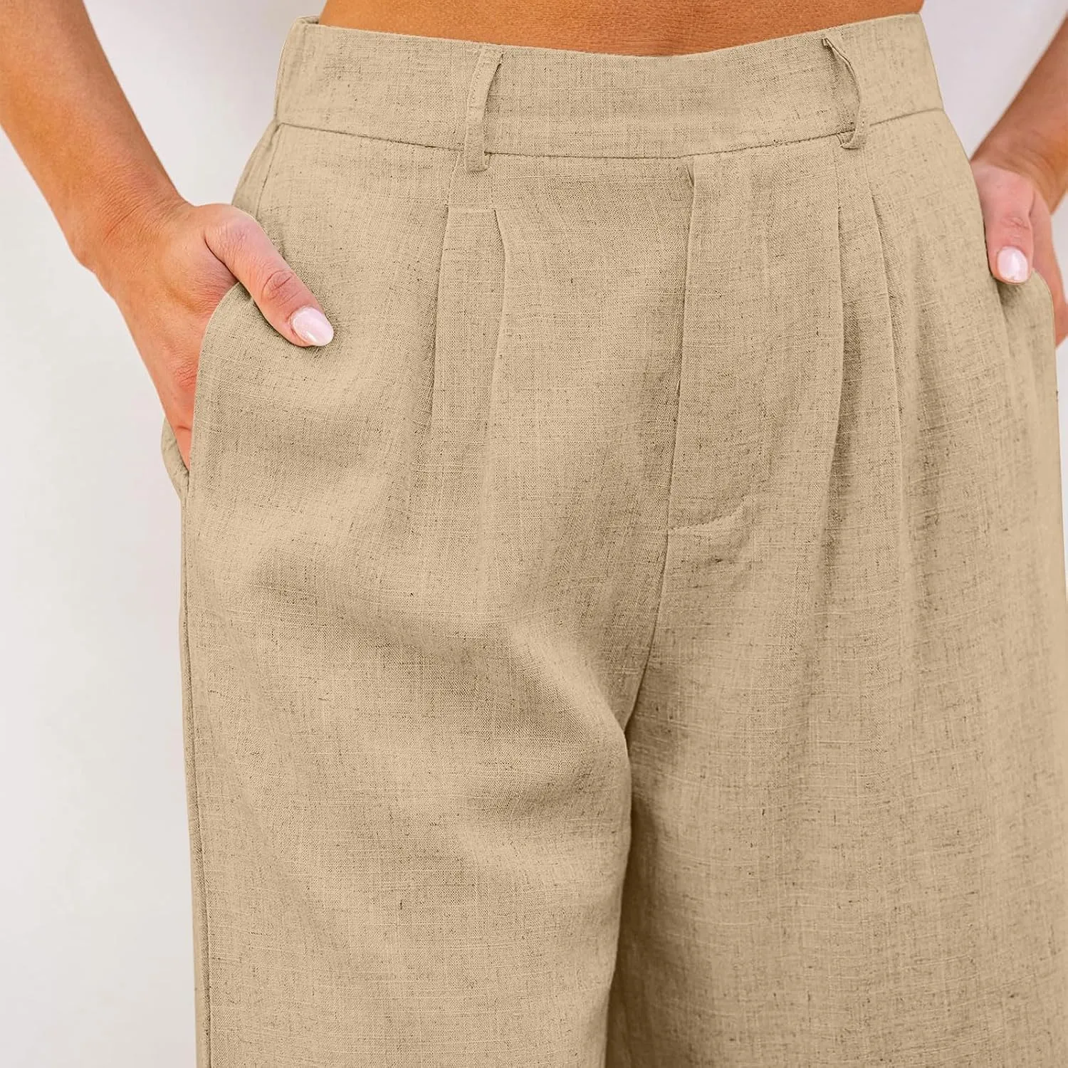 Women's Linen Shorts Summer Elastic High Waisted Wide Leg Bermuda Shorts Casual Loose Solid Color Jogger Short Pants