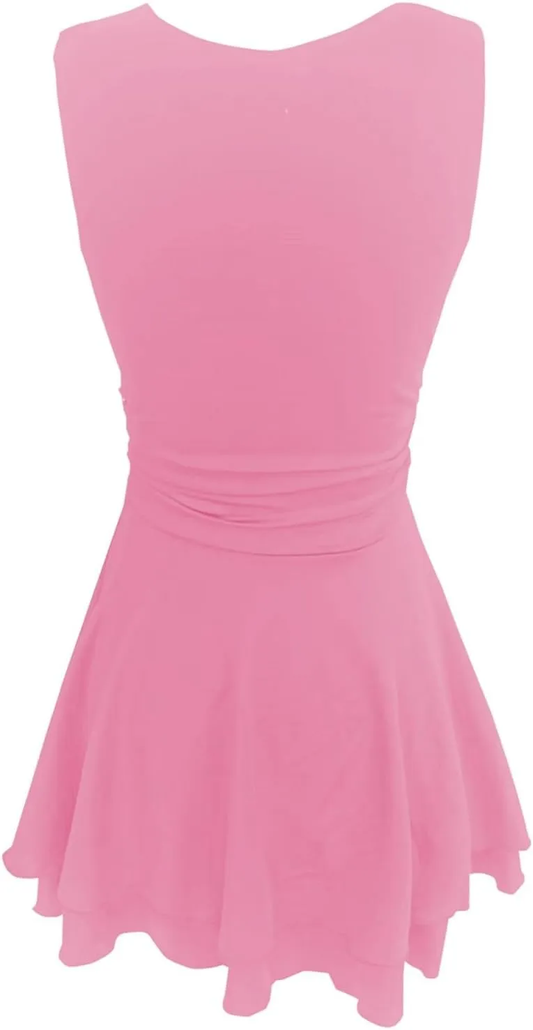 Women's Square Neck Sleeveless Mini Dress Ruched Waist Tiered Ruffle Hem A Line Short Dresses Summer Tank Slim Dress
