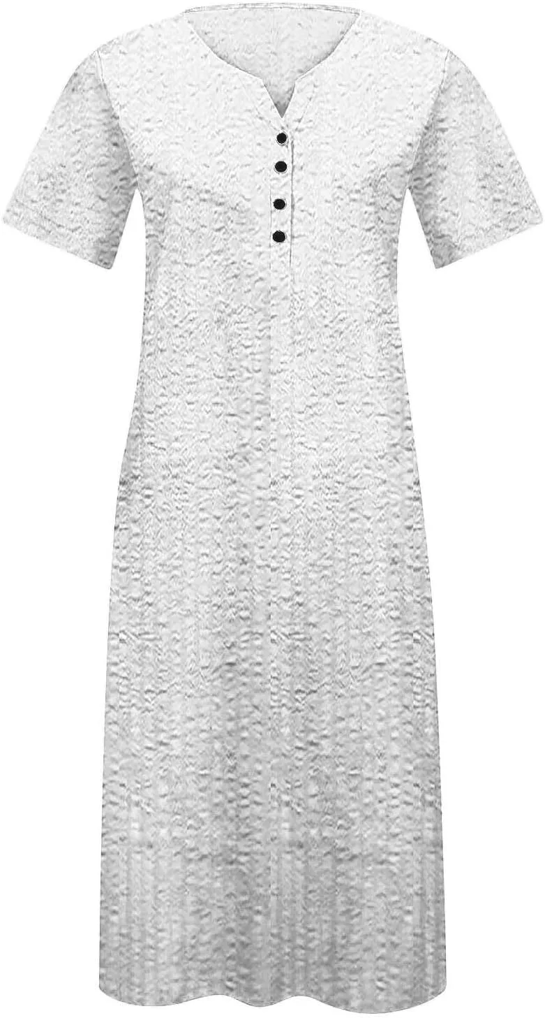Womens Summer Short Sleeve Wrap V Neck Mini Sundress Button Down Boho Floral Long Dress Basic Casual Dresses 2025