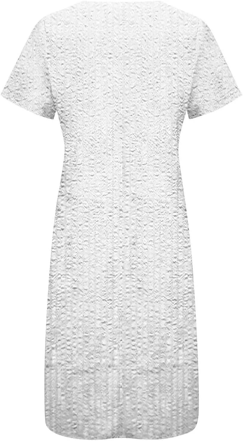 Womens Summer Short Sleeve Wrap V Neck Mini Sundress Button Down Boho Floral Long Dress Basic Casual Dresses 2025