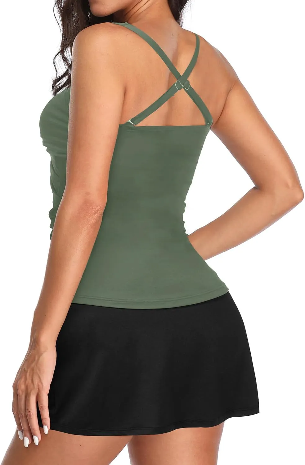 Womens Tankini Bathing Suits with Skirt Two Piece Tummy Control Swimsuits Ladies Swimwear