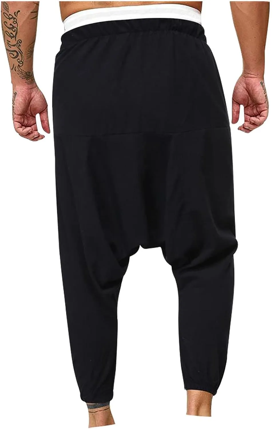 XUNRYAN Men's Linen Harem Palazzo Pants Lightweight Loose Fit Long Elastic Waist Casual Beach Yoga Trousers Cropped Joggers