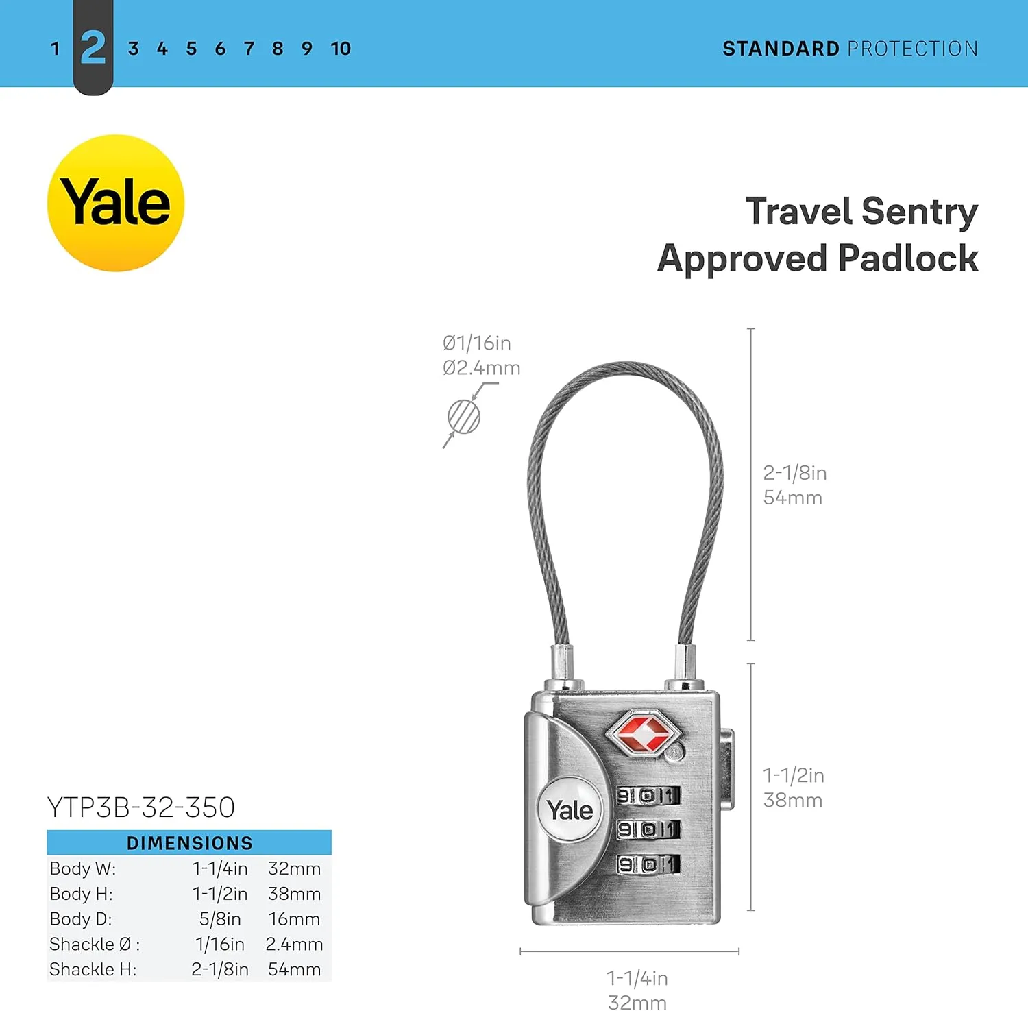 Yale TSA Approved Cable Luggage Locks with Combination for Travel, Backpack, Suitcase, and Accessories Steel