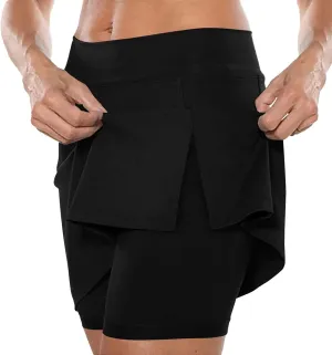 Yoga Skorts for Women Mid Waist Athletic Sports Pants with Split Skirt Casual Shorts Tummy Control Plus Size Skort