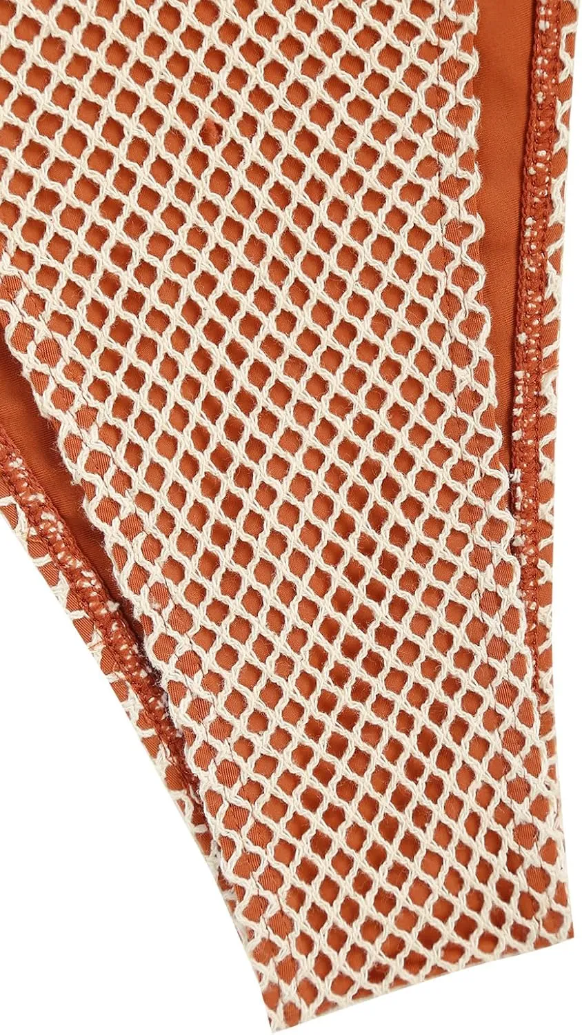 ZAFUL Women Triangle String Two Piece Bikini Fishnet Mesh Tie Shell Decor Tanga 2 Piece Swimsuit