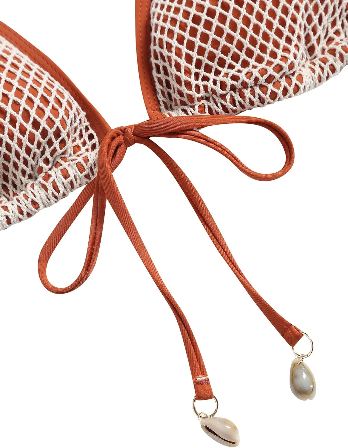 ZAFUL Women Triangle String Two Piece Bikini Fishnet Mesh Tie Shell Decor Tanga 2 Piece Swimsuit