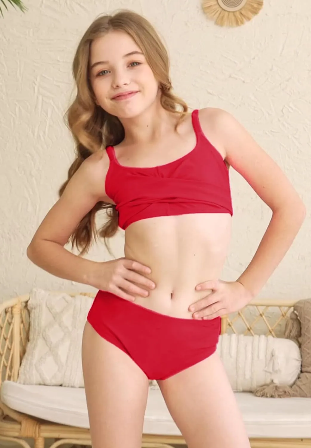 Zando Girls Swimsuit Two Piece Adjustable Strap Girls Bathing Suit Girls' Swimwear Solid Color Bikini Sets for Teens Girls