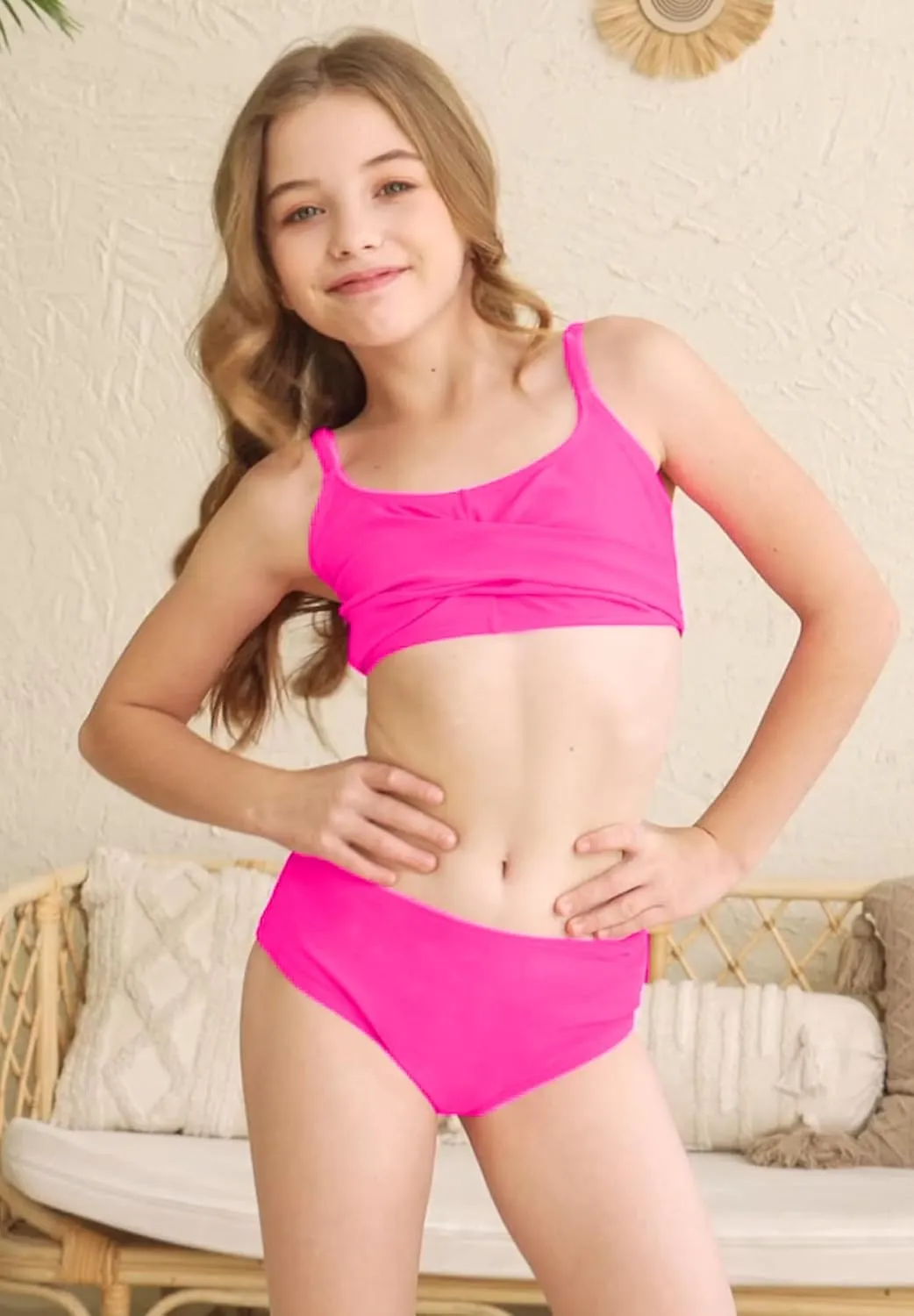 Zando Girls Swimsuit Two Piece Adjustable Strap Girls Bathing Suit Girls' Swimwear Solid Color Bikini Sets for Teens Girls