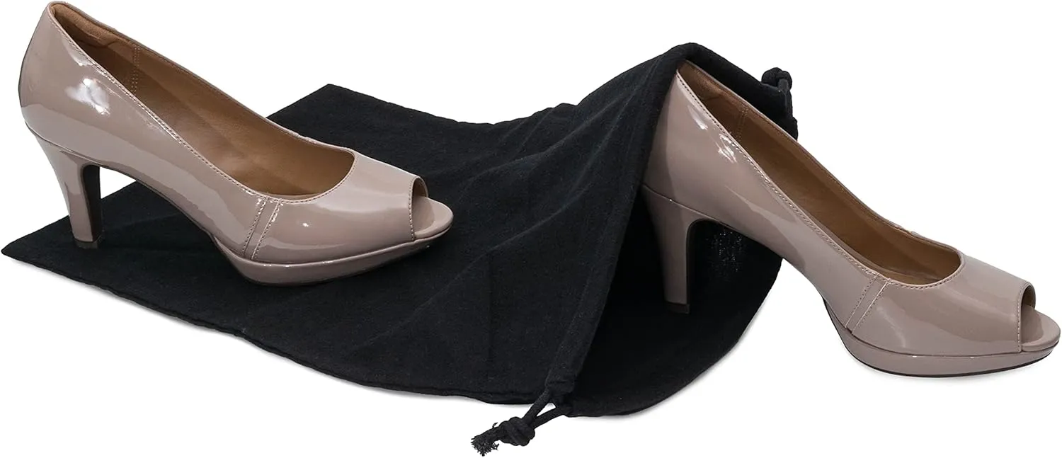 ZENPAC Shoe Bags for Storage, Black Duster Flannel Drawstring Pouch, Washable Breathable Cotton Fabric Cloth for Boots, Travel, Luggage, 12x17 2 Pack